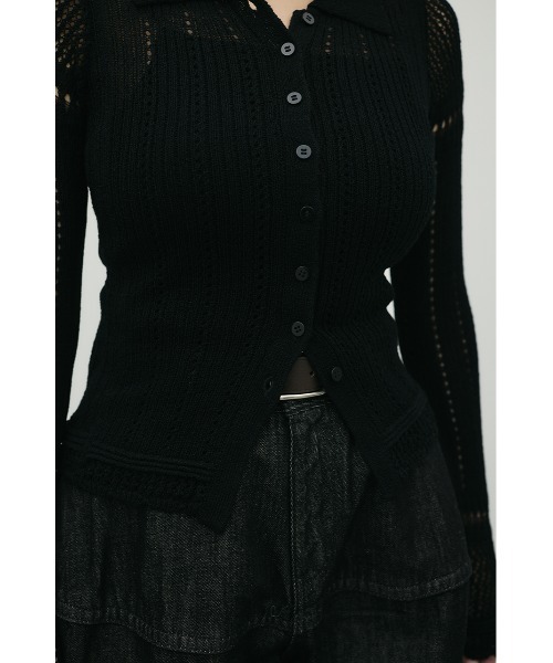 STYLEMIXER（スタイルミキサー）の「アイレットレースニットポロ（ニット/セーター・レディース・ブラック/ホワイト/グリーン・FREE）」の18枚目の写真