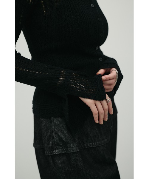 STYLEMIXER（スタイルミキサー）の「アイレットレースニットポロ（ニット/セーター・レディース・ブラック/ホワイト/グリーン・FREE）」の19枚目の写真