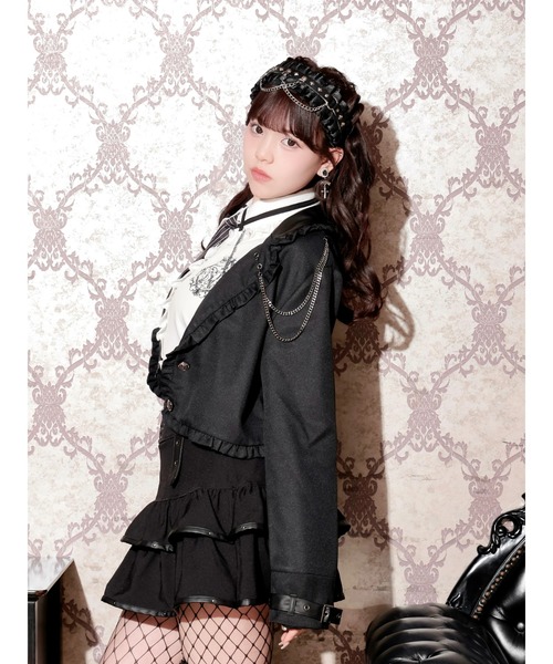 NOEMIE(ノエミー)の「合皮切り替えフリルクロップドテーラージャケット(テーラードジャケット・レディース・ブラック/A・M)」の7枚目の写真