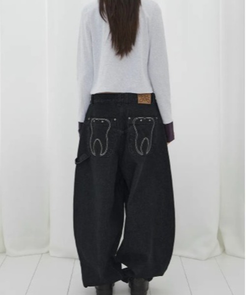 FANCY CLUB(ファンシークラブ)の「◇FANCYCLUB◇ブランド直輸入正規品/トゥース ジャム ワイド デニム パンツ TOOTH JAM WIDE DENIM PANTS(デニムパンツ・レディース・カモフラージュ/ブラック・M/S)」の9枚目の写真