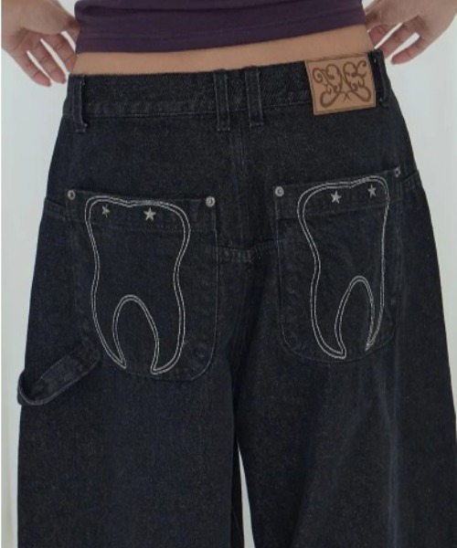 FANCY CLUB(ファンシークラブ)の「◇FANCYCLUB◇ブランド直輸入正規品/トゥース ジャム ワイド デニム パンツ TOOTH JAM WIDE DENIM PANTS(デニムパンツ・レディース・カモフラージュ/ブラック・M/S)」の11枚目の写真