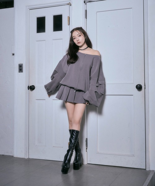 ANDGEEBEE（アンジービー）の「プリーツカットソースカパン（スカート・レディース・チャコールグレー/ブラック・FREE）」の6枚目の写真