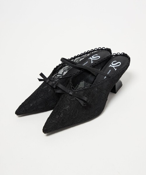 SY UNITED ARROWS（シーユナイテッドアローズ）の「＜SY＞シェイプヒールリボンミュール LA サンダル50↑（サンダル・レディース・ブラック・25cm/24.5cm/24cm/23.5cm/23cm/22.5cm/22cm）」の2枚目の写真
