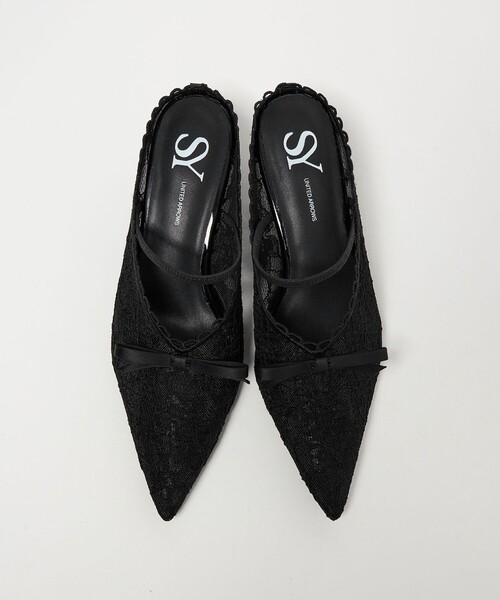 SY UNITED ARROWS（シーユナイテッドアローズ）の「＜SY＞シェイプヒールリボンミュール LA サンダル50↑（サンダル・レディース・ブラック・25cm/24.5cm/24cm/23.5cm/23cm/22.5cm/22cm）」の3枚目の写真