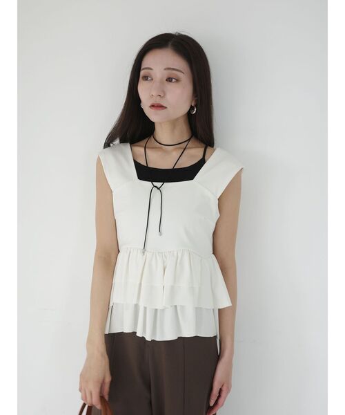 LAGUNAMOON（ラグナムーン）の「カーブペプラムカットノースリトップス（タンクトップ・レディース・ホワイト/ブラック/ブラウン・FREE）」の10枚目の写真
