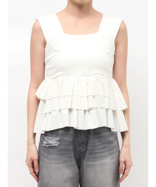 LAGUNAMOON（ラグナムーン）の「カーブペプラムカットノースリトップス（タンクトップ・レディース・ホワイト/ブラック/ブラウン・FREE）」の22枚目の写真