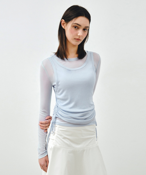MONGDOL（モンドル）の「[SET] サイドシャーリングレイヤードTシャツスカイブルー MDTS067SKYBLUE（Tシャツ/カットソー・レディース・その他・F）」の4枚目の写真