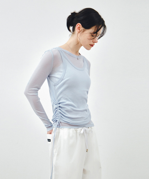 MONGDOL（モンドル）の「[SET] サイドシャーリングレイヤードTシャツスカイブルー MDTS067SKYBLUE（Tシャツ/カットソー・レディース・その他・F）」の5枚目の写真