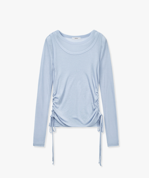 MONGDOL（モンドル）の「[SET] サイドシャーリングレイヤードTシャツスカイブルー MDTS067SKYBLUE（Tシャツ/カットソー・レディース・その他・F）」の6枚目の写真