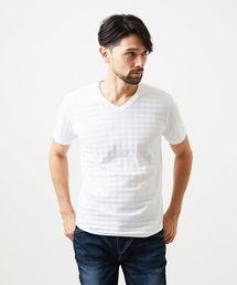 《日本製》千鳥リンクスVネック半袖カットソー