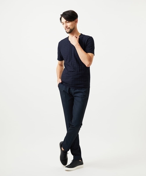 MICHEL KLEIN HOMME (ミッシェルクランオム)の「《日本製》千鳥リンクスVネック半袖カットソー(Tシャツ/カットソー・メンズ・ホワイト/ネイビー/ダークグレー・MEDIUM/LARGE/X-LARGE)」の5枚目の写真