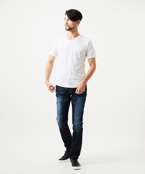 MICHEL KLEIN HOMME (ミッシェルクランオム)の「《日本製》千鳥リンクスVネック半袖カットソー(Tシャツ/カットソー・メンズ・ホワイト/ネイビー/ダークグレー・MEDIUM/LARGE/X-LARGE)」の6枚目の写真