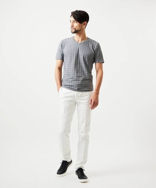MICHEL KLEIN HOMME (ミッシェルクランオム)の「《日本製》千鳥リンクスVネック半袖カットソー(Tシャツ/カットソー・メンズ・ホワイト/ネイビー/ダークグレー・MEDIUM/LARGE/X-LARGE)」の8枚目の写真