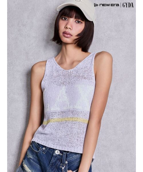 GYDA（ジェイダ）の「LAXテープヤーンニットタンクトップ（タンクトップ・レディース・パープル/オフホワイト・FREE）」の2枚目の写真