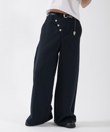 SAILOR STYLE ASYMMETRIC BUTTON WIDE SLACKS／セーラーデザインアシンメトリーボタンワイドスラックス