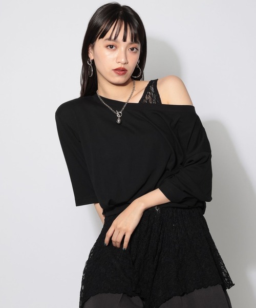 PAGEBOY(ページボーイ)の「【マルチWAYネック】ルーズネックショートタックT(Tシャツ/カットソー・レディース・グレー/オフホワイト/ブラック・FREE)」の1枚目の写真