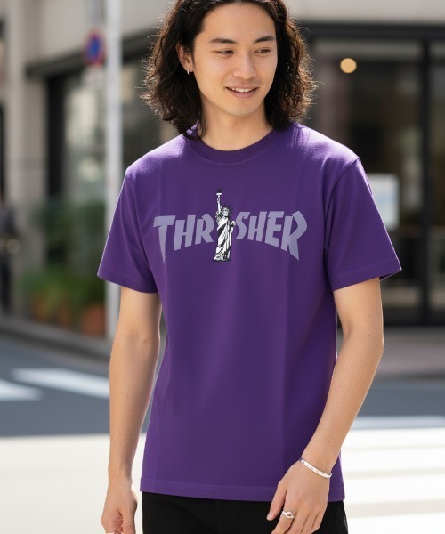THRASHER(スラッシャー)の「LIBERTY LOGO S/S T-SHIRTS/THRASHER スラッシャー 半袖Tシャツ ロゴプリント ストリート スケーターユニセックス(Tシャツ/カットソー・メンズ・ホワイト/パープル/ブラック・X-LARGE/SMALL/MEDIUM/LARGE)」の3枚目の写真