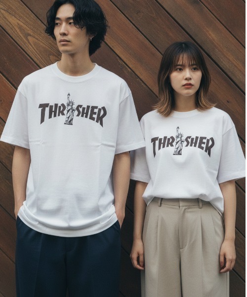 THRASHER(スラッシャー)の「LIBERTY LOGO S/S T-SHIRTS/THRASHER スラッシャー 半袖Tシャツ ロゴプリント ストリート スケーターユニセックス(Tシャツ/カットソー・メンズ・ホワイト/パープル/ブラック・X-LARGE/SMALL/MEDIUM/LARGE)」の1枚目の写真