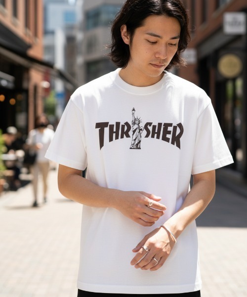 THRASHER(スラッシャー)の「LIBERTY LOGO S/S T-SHIRTS/THRASHER スラッシャー 半袖Tシャツ ロゴプリント ストリート スケーターユニセックス(Tシャツ/カットソー・メンズ・ホワイト/パープル/ブラック・X-LARGE/SMALL/MEDIUM/LARGE)」の7枚目の写真
