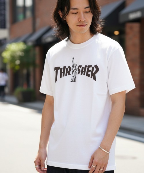 THRASHER(スラッシャー)の「LIBERTY LOGO S/S T-SHIRTS/THRASHER スラッシャー 半袖Tシャツ ロゴプリント ストリート スケーターユニセックス(Tシャツ/カットソー・メンズ・ホワイト/パープル/ブラック・X-LARGE/SMALL/MEDIUM/LARGE)」の5枚目の写真