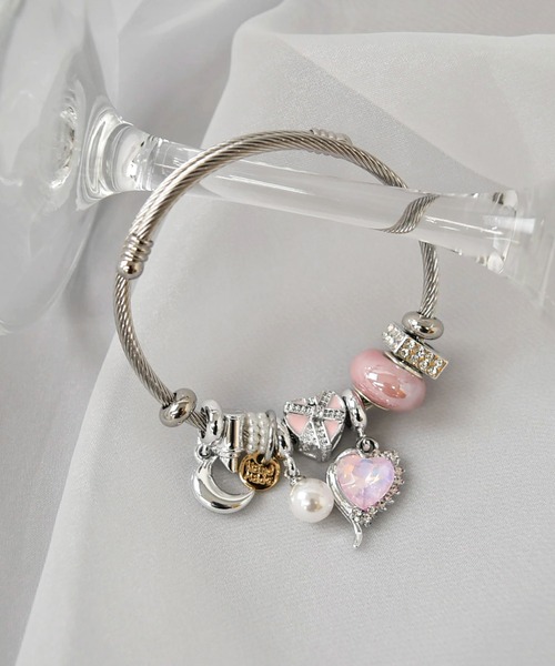 結*優様 クレセントムーンチャーム➕17cmローズハートクラスプブレスレット LA MUe】金属アレルギー対応 ステンレス ハート＆ムーン チャーム