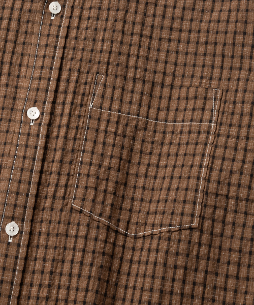 NONBLANK（ノンブランク）の「ウィンドウチェッククロップボタンダウンLSシャツ_TAN（シャツ/ブラウス・メンズ・ブラウン・MEDIUM/LARGE/X-LARGE/SMALL）」の5枚目の写真