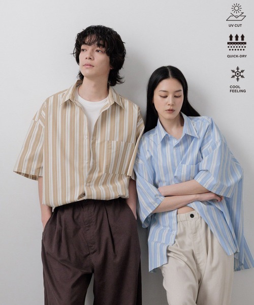 LOWRYS FARM(ローリーズファーム)の「【LFM(U)】ワイドレギュラーシャツSS/接触冷感・UVカット・クイックドライ 658966(シャツ/ブラウス・メンズ・ホワイト/ブルー/ブルー系その他/ベージュ系その他・MEDIUM/LARGE)」の3枚目の写真