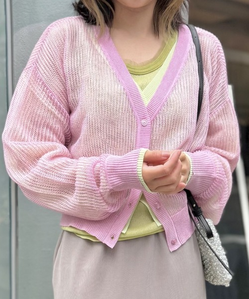 LOVELESS（ラブレス）の「メッシュニットカーディガン（カーディガン/ボレロ・レディース・ブルー系その他2/オフホワイト/イエロー系その他/ピンク系その他2/チャコールグレー・36）」の7枚目の写真