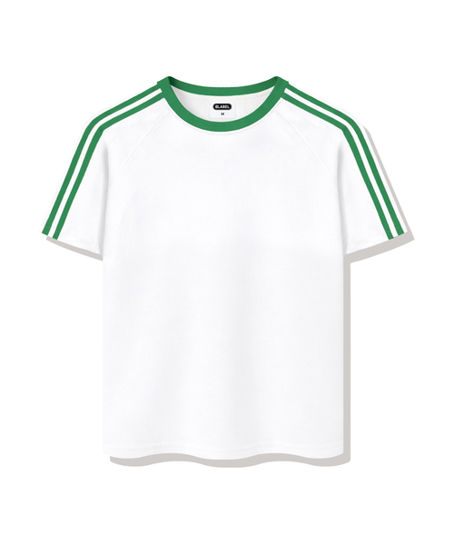 BASIC LABEL（ベーシックラベル）の「Spencer Oversized fit track short-sleeved T-shirt 4 Color [BLSE_3501]（Tシャツ/カットソー・レディース・ホワイト×ブラック/ホワイト×グリーン/ブラック/クリーム・SMALL/MEDIUM/LARGE/X-LARGE）」の2枚目の写真