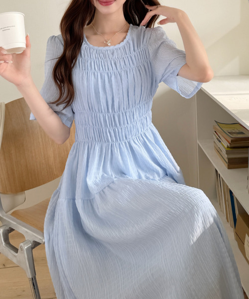 セール】ピンタック ウエスト シャーリング ロング ワンピース