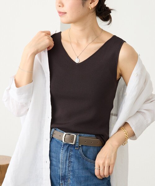 RIVE DROITE(リヴドロワ)の「【接触冷感】クールタッチ2wayニットタンクトップ(ニット/セーター・レディース・オフホワイト/ブラック/ダークブラウン・FREE)」の22枚目の写真