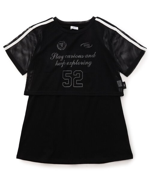 algy（アルジー）の「メッシュ半袖Tシャツ&ミニワンピ セット（ワンピース・キッズ・ブラック/サックスブルー・130/140/150/160）」の2枚目の写真
