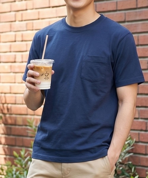 TETE（テット）の「【TETE SELECTION】オーストラリアコットンスラブクルーTシャツ/クルーネック 胸ポケット 半袖（Tシャツ/カットソー・メンズ・ネイビー/サーモンピンク/ホワイト/ブラウン/グレー・X-LARGE/LARGE/MEDIUM）」の4枚目の写真