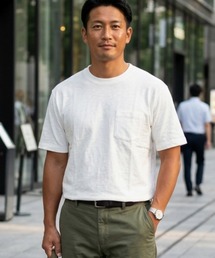 【TETE SELECTION】オーストラリアコットンスラブクルーTシャツ/クルーネック 胸ポケット 半袖