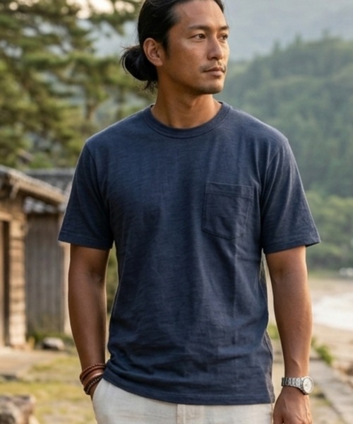 TETE（テット）の「【TETE SELECTION】オーストラリアコットンスラブクルーTシャツ/クルーネック 胸ポケット 半袖（Tシャツ/カットソー・メンズ・ネイビー/サーモンピンク/ホワイト/ブラウン/グレー・X-LARGE/LARGE/MEDIUM）」の6枚目の写真