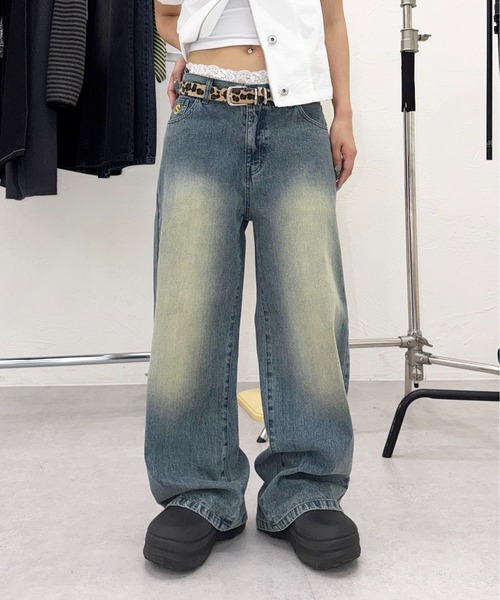 sedacle(セダクル)の「配色刺繍ストレートスラブデニム(デニムパンツ・レディース・ブラック/インディゴブルー/ライトインディゴブルー/ブラック系その他・SMALL/LARGE/MEDIUM)」の4枚目の写真