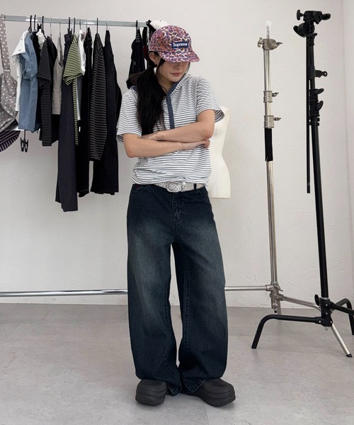 sedacle(セダクル)の「配色刺繍ストレートスラブデニム(デニムパンツ・レディース・ブラック/インディゴブルー/ライトインディゴブルー/ブラック系その他・SMALL/LARGE/MEDIUM)」の21枚目の写真