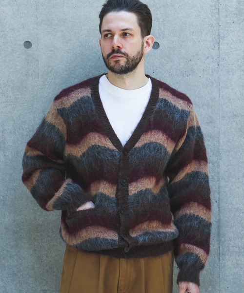 MR.OLIVE(ミスターオリーブ)の「WAVE BORDER MOHAIR / HERITAGE CARDIGAN /M263123(カーディガン/ボレロ・メンズ・ブラウン/グリーン・LARGE/MEDIUM)」の1枚目の写真
