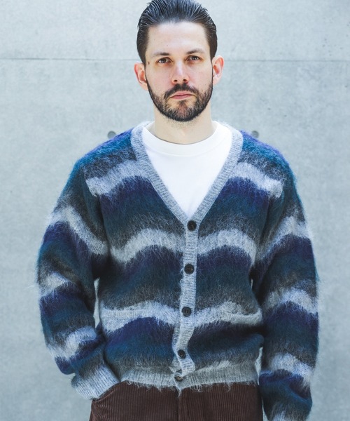 MR.OLIVE(ミスターオリーブ)の「WAVE BORDER MOHAIR / HERITAGE CARDIGAN /M263123(カーディガン/ボレロ・メンズ・ブラウン/グリーン・LARGE/MEDIUM)」の2枚目の写真