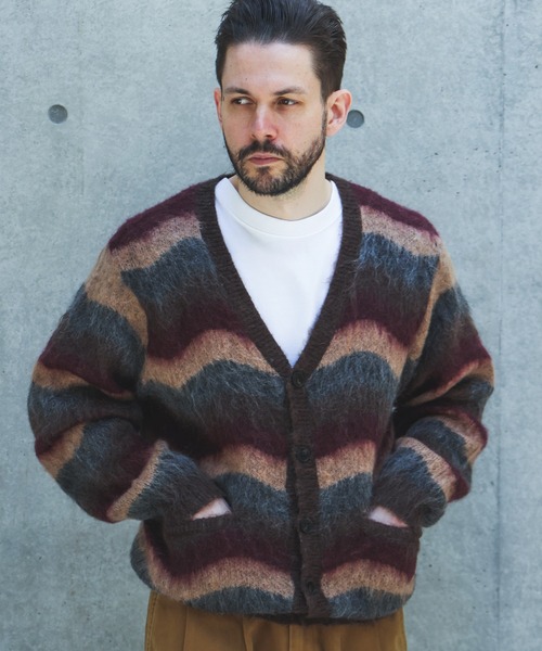 MR.OLIVE(ミスターオリーブ)の「WAVE BORDER MOHAIR / HERITAGE CARDIGAN /M263123(カーディガン/ボレロ・メンズ・ブラウン/グリーン・LARGE/MEDIUM)」の4枚目の写真