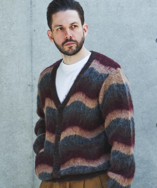 MR.OLIVE(ミスターオリーブ)の「WAVE BORDER MOHAIR / HERITAGE CARDIGAN /M263123(カーディガン/ボレロ・メンズ・ブラウン/グリーン・LARGE/MEDIUM)」の5枚目の写真