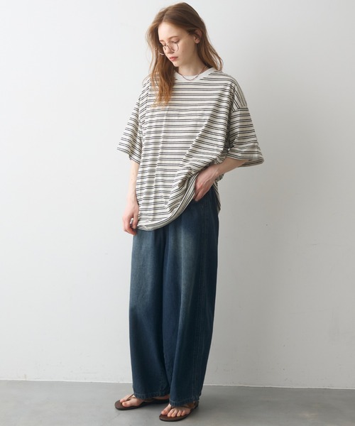 Crisp（クリスプ）の「half sleeve over border T / ハーフスリーブオーバーボーダーT（Tシャツ/カットソー・レディース・ブラック/ピンク・FREE）」の9枚目の写真