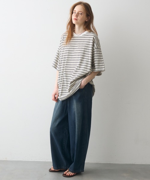 Crisp（クリスプ）の「half sleeve over border T / ハーフスリーブオーバーボーダーT（Tシャツ/カットソー・レディース・ブラック/ピンク・FREE）」の10枚目の写真