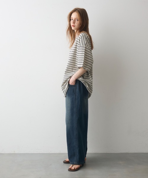 Crisp（クリスプ）の「half sleeve over border T / ハーフスリーブオーバーボーダーT（Tシャツ/カットソー・レディース・ブラック/ピンク・FREE）」の11枚目の写真
