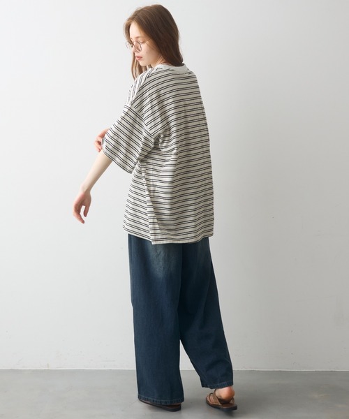Crisp（クリスプ）の「half sleeve over border T / ハーフスリーブオーバーボーダーT（Tシャツ/カットソー・レディース・ブラック/ピンク・FREE）」の12枚目の写真