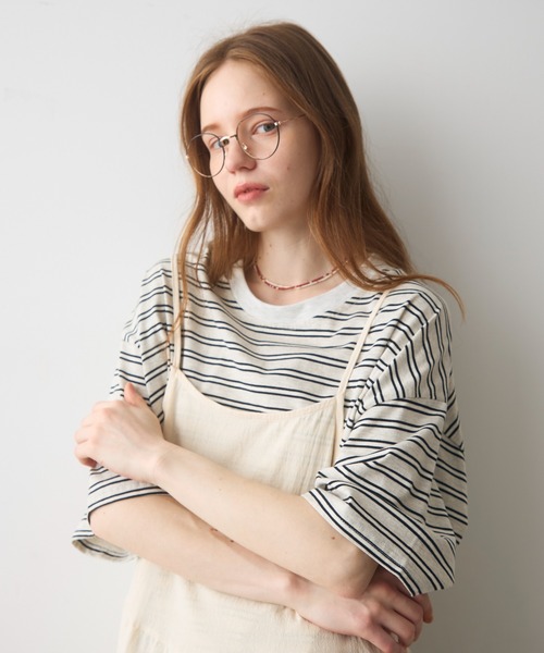 Crisp（クリスプ）の「half sleeve over border T / ハーフスリーブオーバーボーダーT（Tシャツ/カットソー・レディース・ブラック/ピンク・FREE）」の14枚目の写真