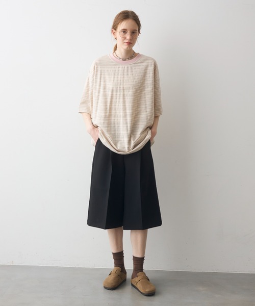Crisp（クリスプ）の「half sleeve over border T / ハーフスリーブオーバーボーダーT（Tシャツ/カットソー・レディース・ブラック/ピンク・FREE）」の17枚目の写真
