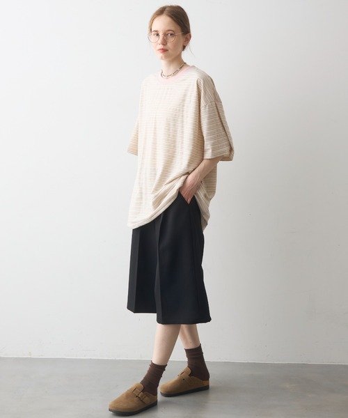 Crisp（クリスプ）の「half sleeve over border T / ハーフスリーブオーバーボーダーT（Tシャツ/カットソー・レディース・ブラック/ピンク・FREE）」の18枚目の写真