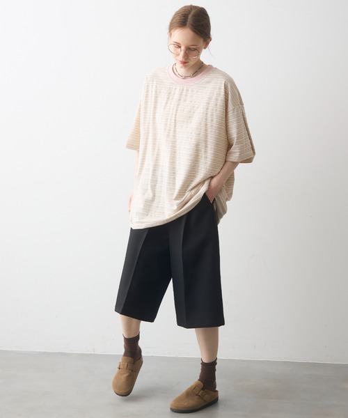 Crisp（クリスプ）の「half sleeve over border T / ハーフスリーブオーバーボーダーT（Tシャツ/カットソー・レディース・ブラック/ピンク・FREE）」の19枚目の写真