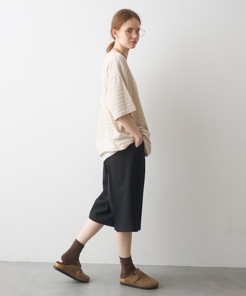 Crisp（クリスプ）の「half sleeve over border T / ハーフスリーブオーバーボーダーT（Tシャツ/カットソー・レディース・ブラック/ピンク・FREE）」の20枚目の写真